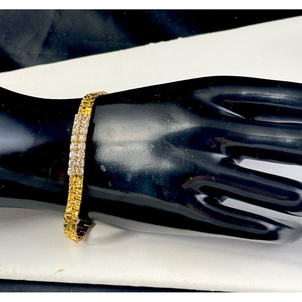 Vintage B.C. Lind Nugget 7.75” Bracelet 14 K GE YG 2 Row prong set rhinestones